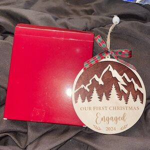 First Christmas Engaged Wooded Ornament 2024